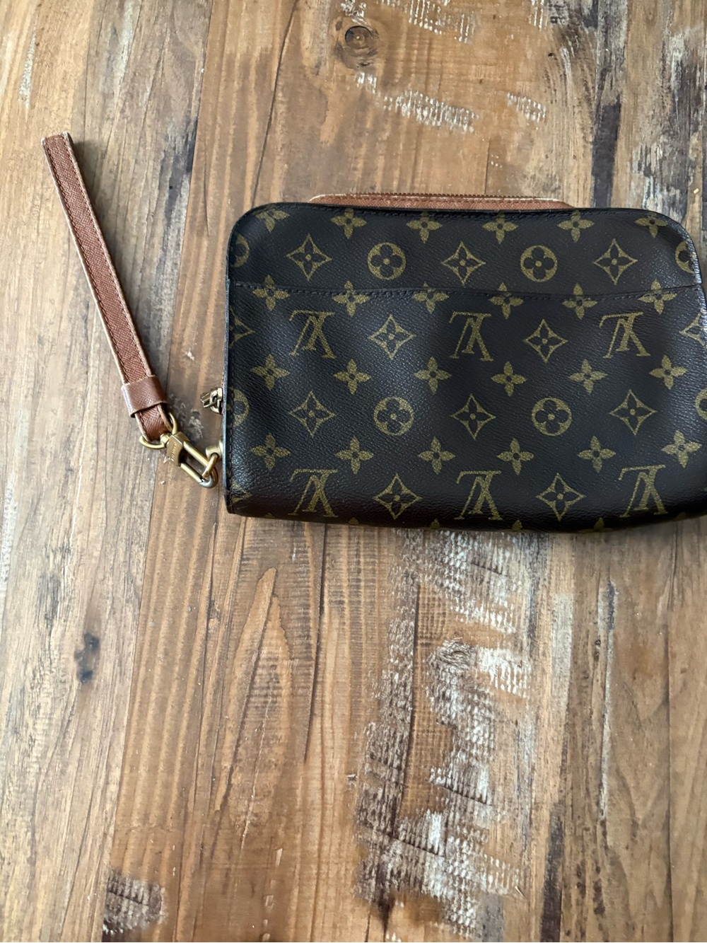Louis Vuitton Monogram Canvas Wristlet in Brown and Gold